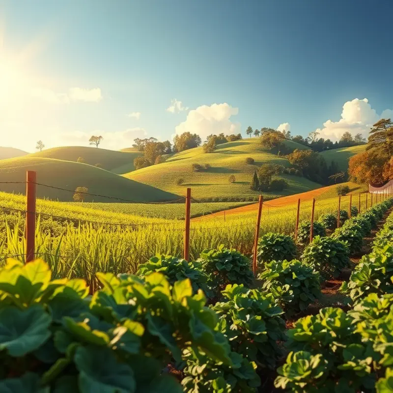 A vibrant orchard teeming with fresh vegetables and fruits, showcasing the richness of a natural harvest.