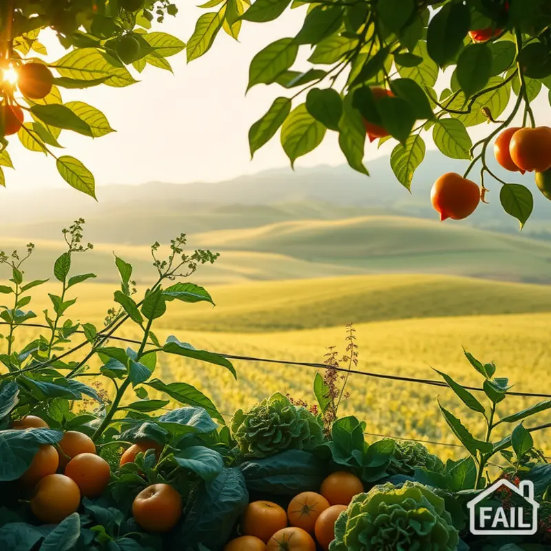 A vibrant sunlit field showcasing a variety of fresh, organic vegetables.