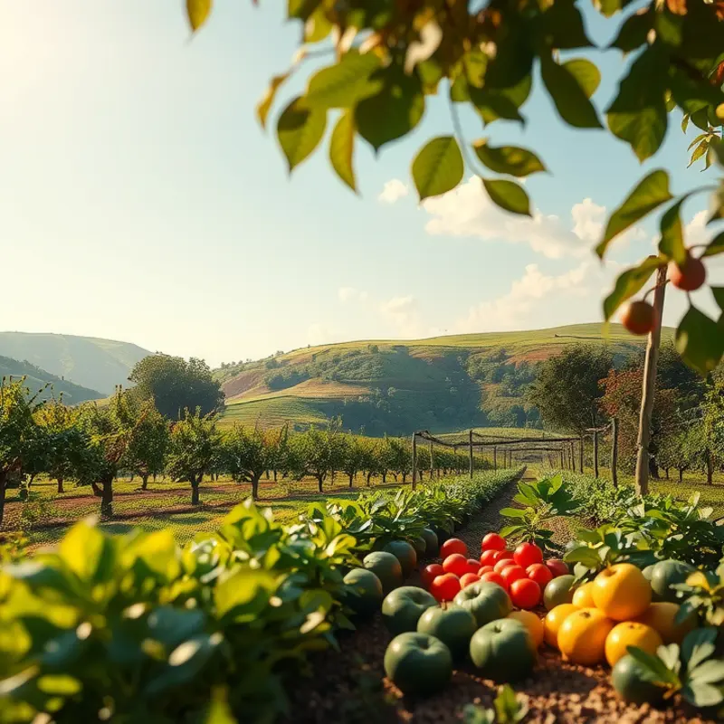 An abundant field of vibrant vegetables and fruits showcasing nature’s richness.