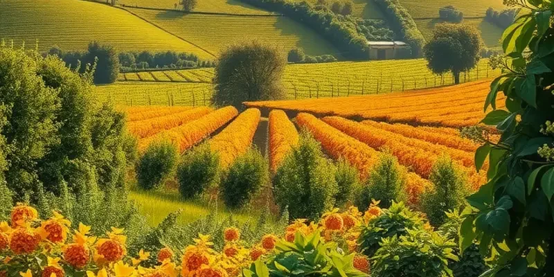 A beautiful landscape filled with vibrant organic produce, representing the variety of cooking oils.