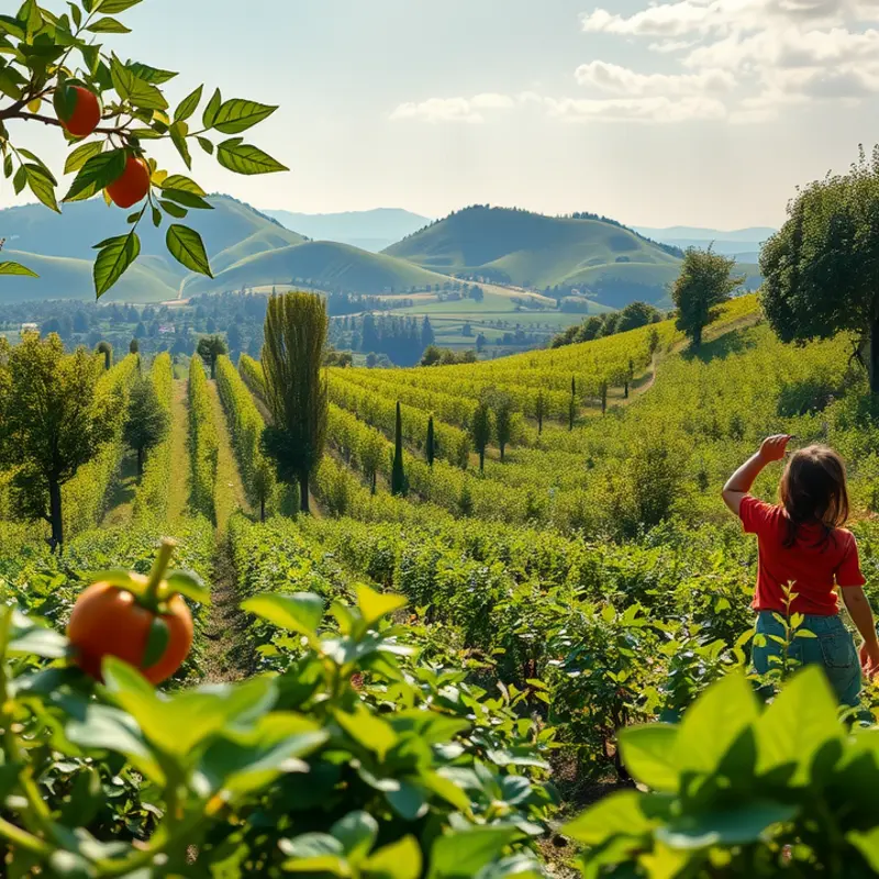 A vibrant sunlit field showcasing fresh organic vegetables.