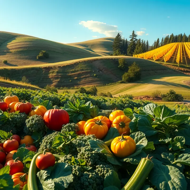 A vibrant sunlit field abundant with organic produce.