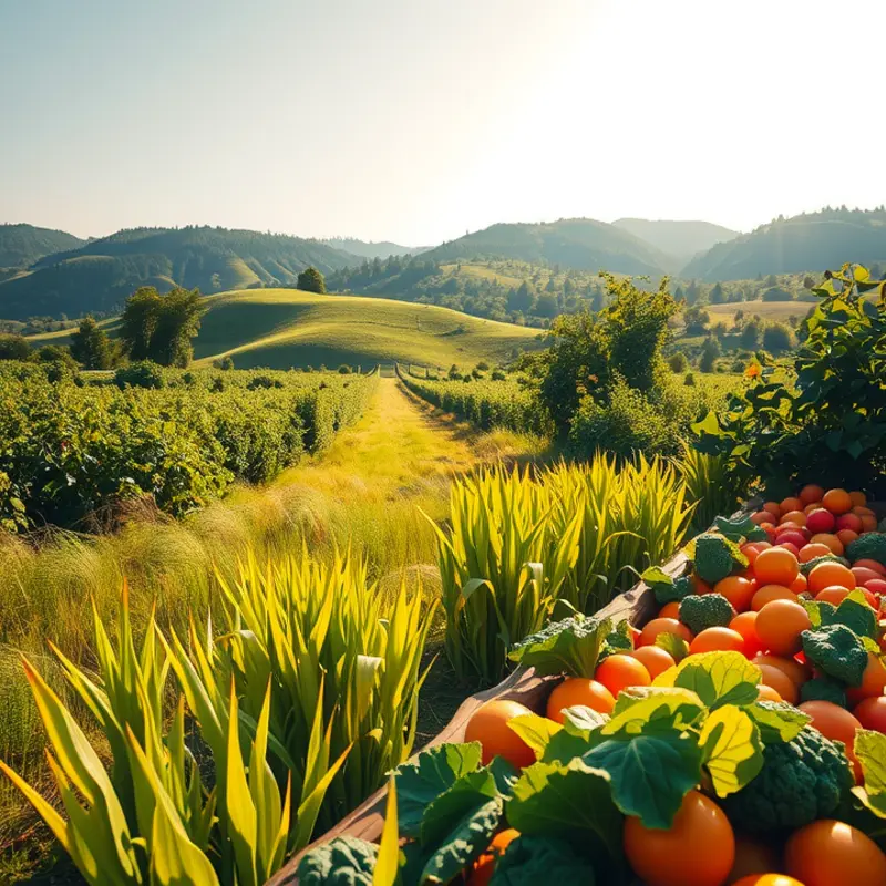 A vibrant orchard filled with fresh, healthy vegetables and fruits.