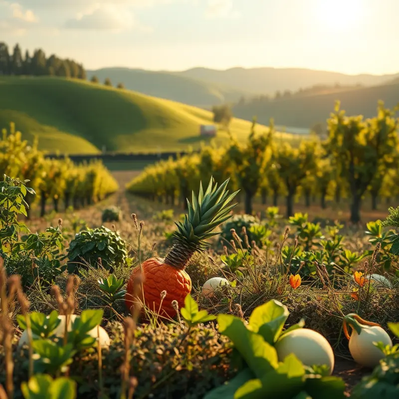 A vibrant landscape showcasing an organic field filled with fresh produce.