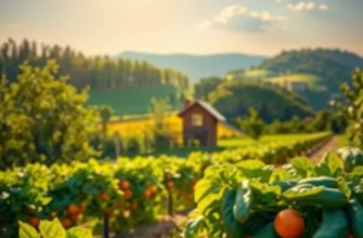 A vibrant landscape filled with fresh fruits in a lush green setting.