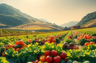 A breathtaking view of a field filled with a variety of organic fruits and vegetables.