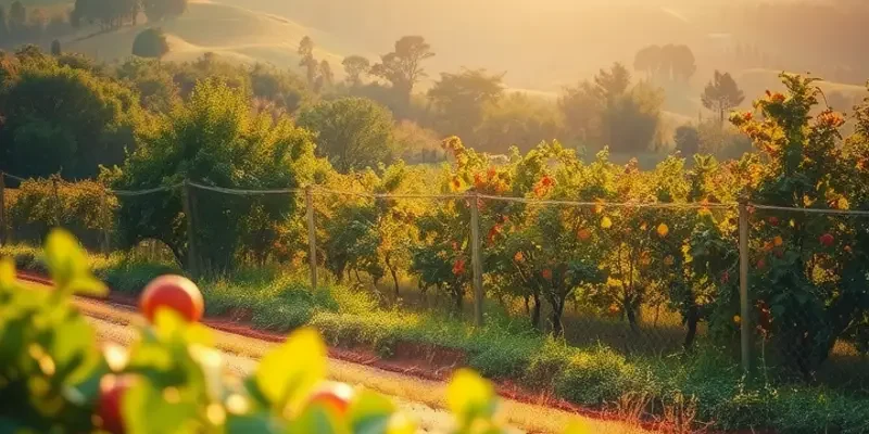 A scenic view of a field with lush vegetation and nutritious produce.