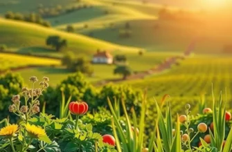A lush field filled with organic fruits and vegetables under bright, natural light.