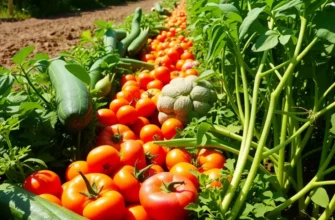 A scenic field with an abundance of organic produce under the warm sun.