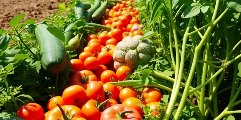 A scenic field with an abundance of organic produce under the warm sun.