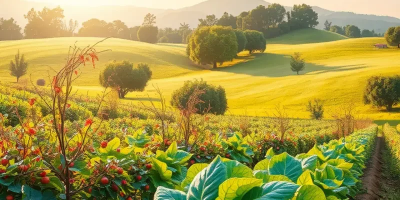 A tranquil orchard filled with colorful fruits and vegetables, highlighting the essence of nutritious foods.