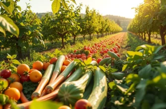 A beautiful view of an orchard with vibrant vegetables and fruits, representing fresh cooking options.