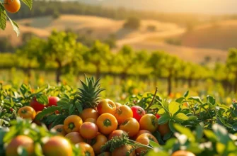 A beautiful orchard filled with vibrant fruits and vegetables, symbolizing healthy nutrition.