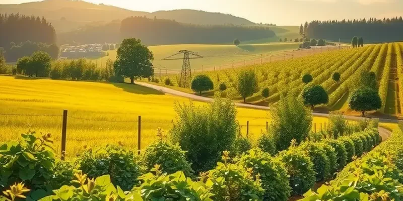 A breathtaking landscape filled with vibrant organic produce under warm sunlight.