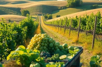 A sunlit orchard filled with fresh and organic fruits and vegetables.