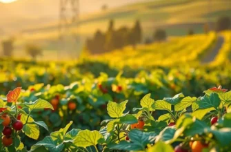Sunlit orchard filled with organic fruits and vegetables under a clear sky, symbolizing agricultural abundance.