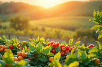 A peaceful landscape capturing an orchard brimming with colorful organic produce.