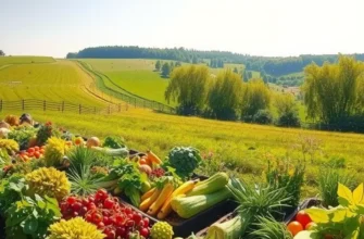 A scenic view of a flourishing organic field rich in colors and life.