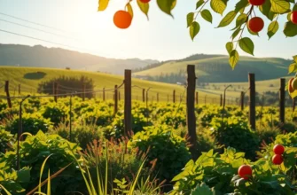 A breathtaking view of a sunlit garden filled with fresh fruits and vegetables.