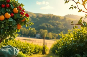A vibrant landscape showcasing a field full of fruits and vegetables.