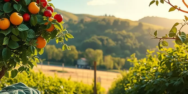 A vibrant landscape showcasing a field full of fruits and vegetables.