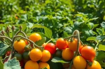 A sunlit landscape filled with organic fruits and vegetables, representing healthy food choices that help sustain pollinator habitats.