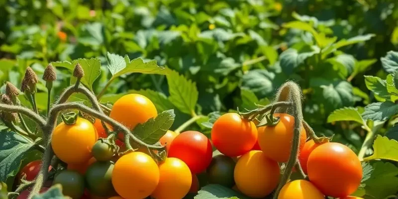 A sunlit landscape filled with organic fruits and vegetables, representing healthy food choices that help sustain pollinator habitats.