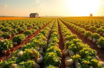 A scenic landscape of a potato farm, embodying the essence of organic farming and nature.