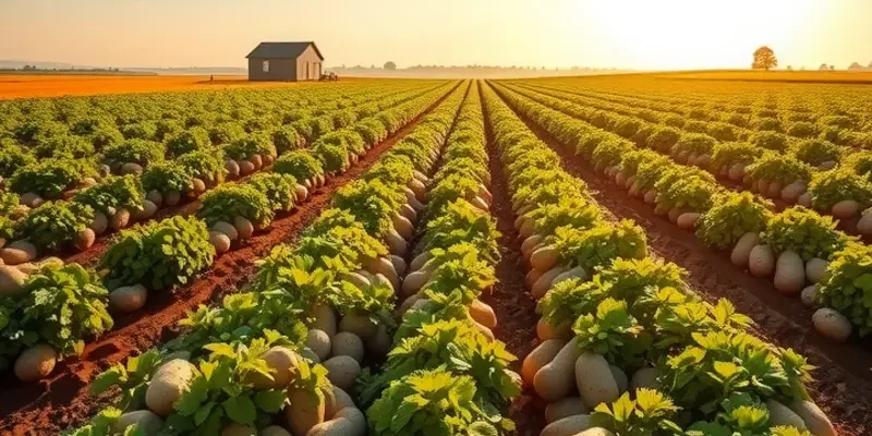 A scenic landscape of a potato farm, embodying the essence of organic farming and nature.