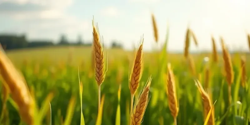 A pristine sunlit field with vibrant greenery and wheat swaying, depicting the basis of traditional bread making.