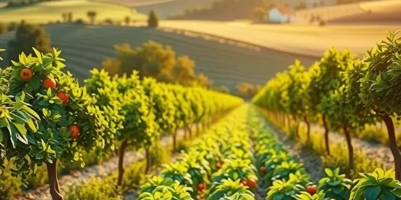 A photorealistic image of a sunlit field full of vibrant vegetables, showcasing the organic beauty of nature.