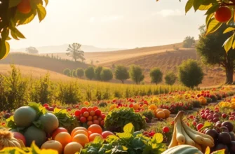 A tranquil scene of a vibrant orchard with healthy produce, ideal for a vegetarian ketogenic diet.