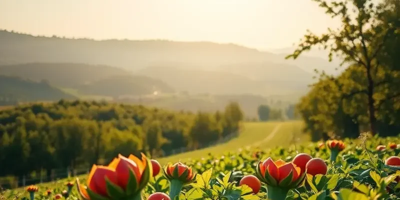 A vibrant natural landscape filled with healthy produce.
