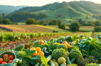 A peaceful sunlit field of organic produce highlighting the theme of eco-friendly food.