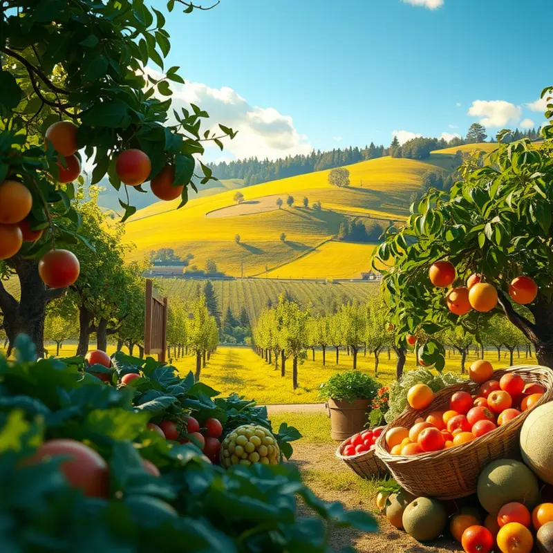 A vibrant landscape showcasing the abundance of organic produce.