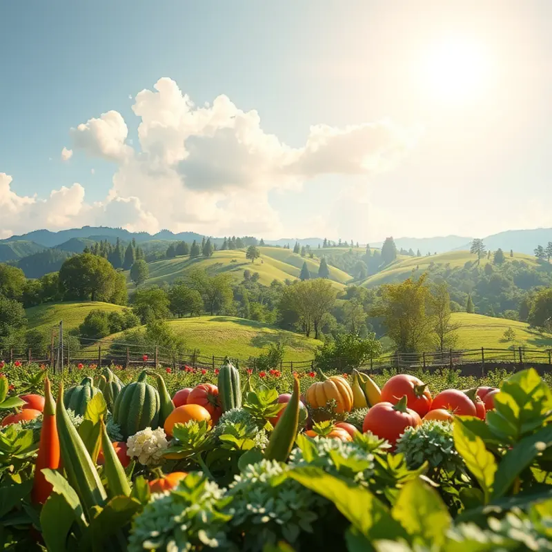 Vibrant nuts and fruits growing in a sunlit orchard.
