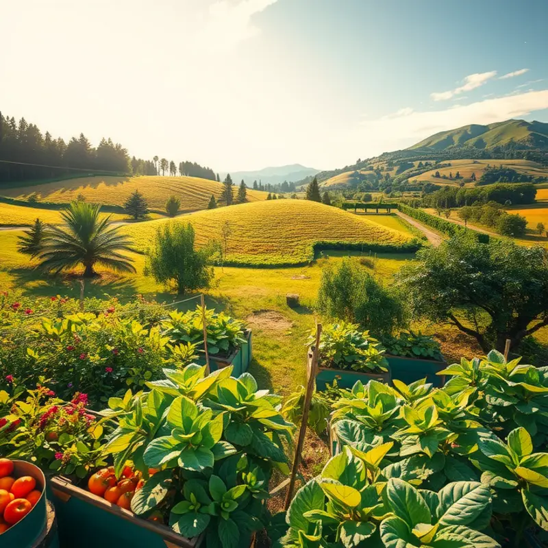 A vibrant landscape showcasing the abundance of organic produce.