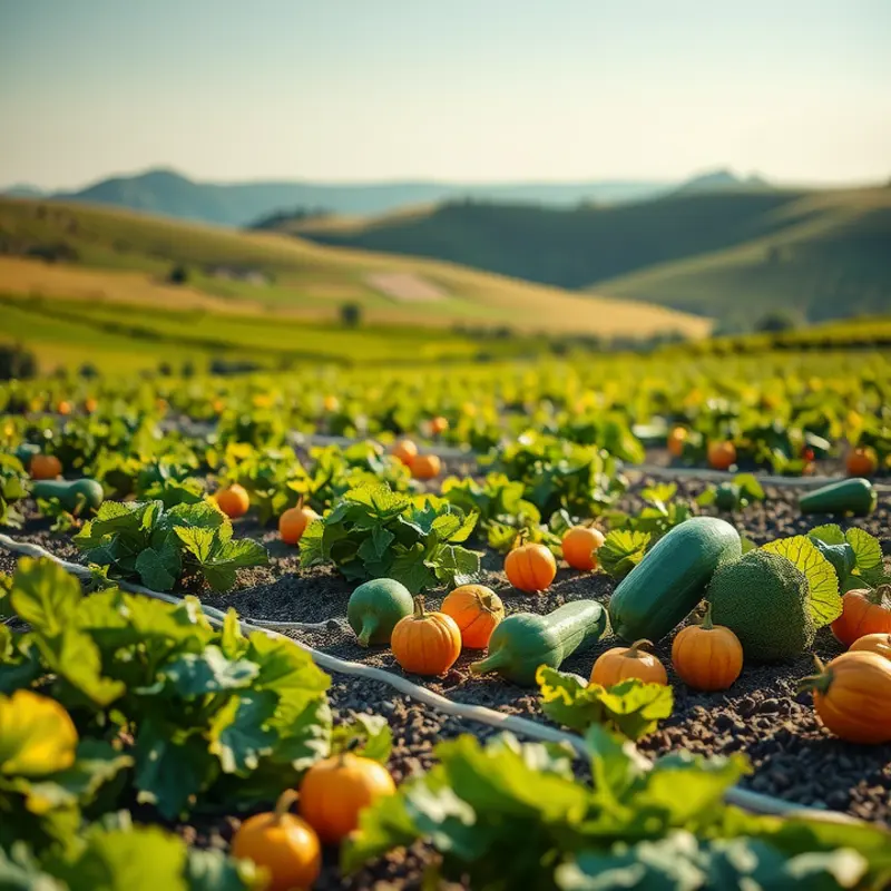 A lush sunlit field showcasing vibrant organic produce.