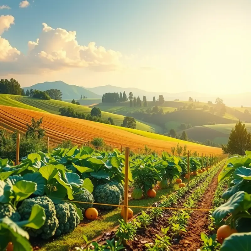 A vibrant sunlit field showcasing fresh organic produce, inspiring healthy cooking.