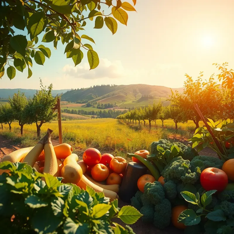 A sunlit field illuminating organic produce.