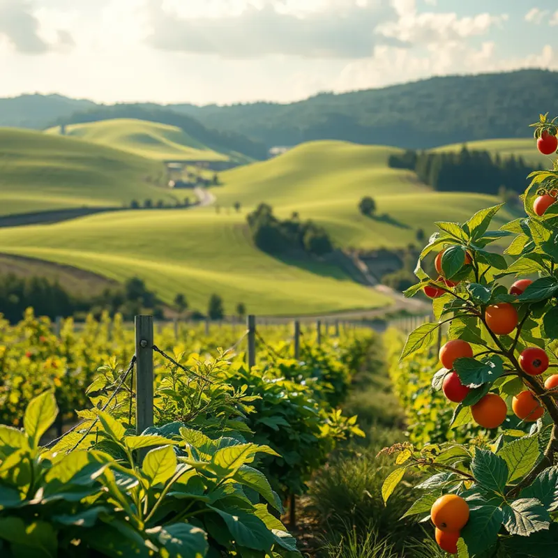 A vibrant landscape showcasing the abundance of organic produce.