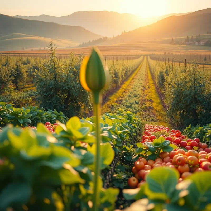 A vibrant landscape showcasing the abundance of organic produce.