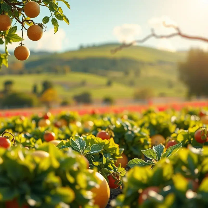 A lush, sunlit field abundant with mustard greens and vibrant vegetables.
