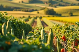 A sunlit field abundant with fresh fruits and vegetables, emblematic of the connections between food and cultural identity.