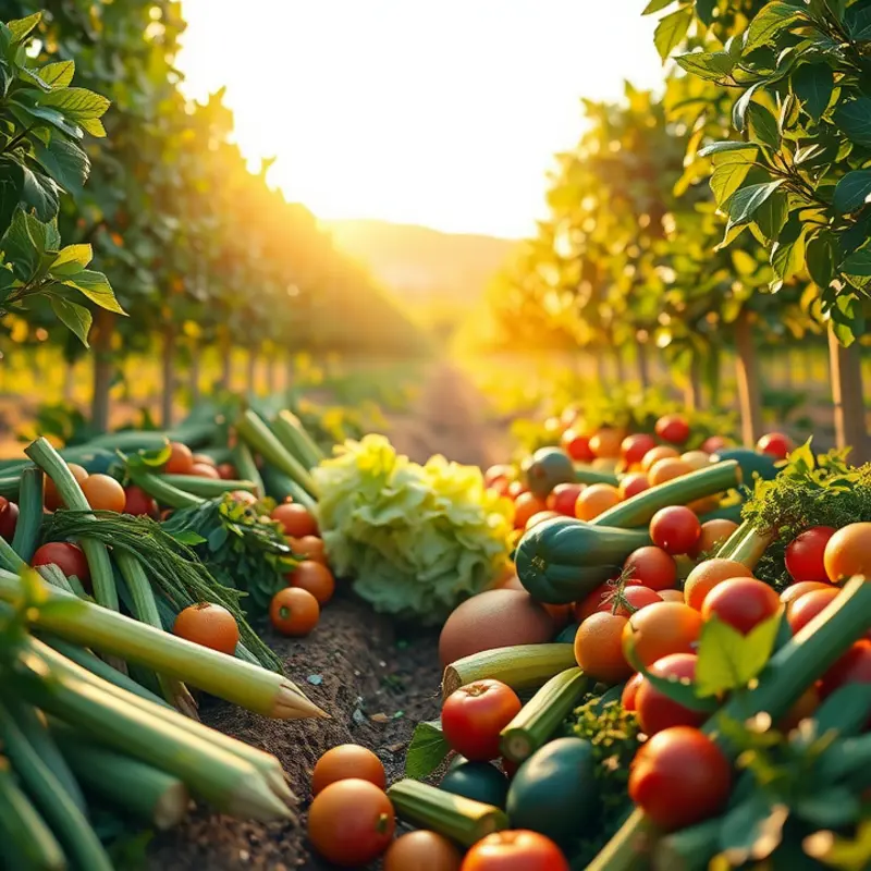A sunlit field showcasing vibrant vegetables and fruits.