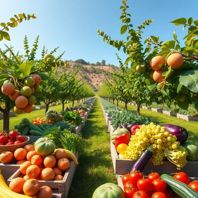 A vibrant, sunlit field abundant with fresh produce, symbolizing health and nutrition.
