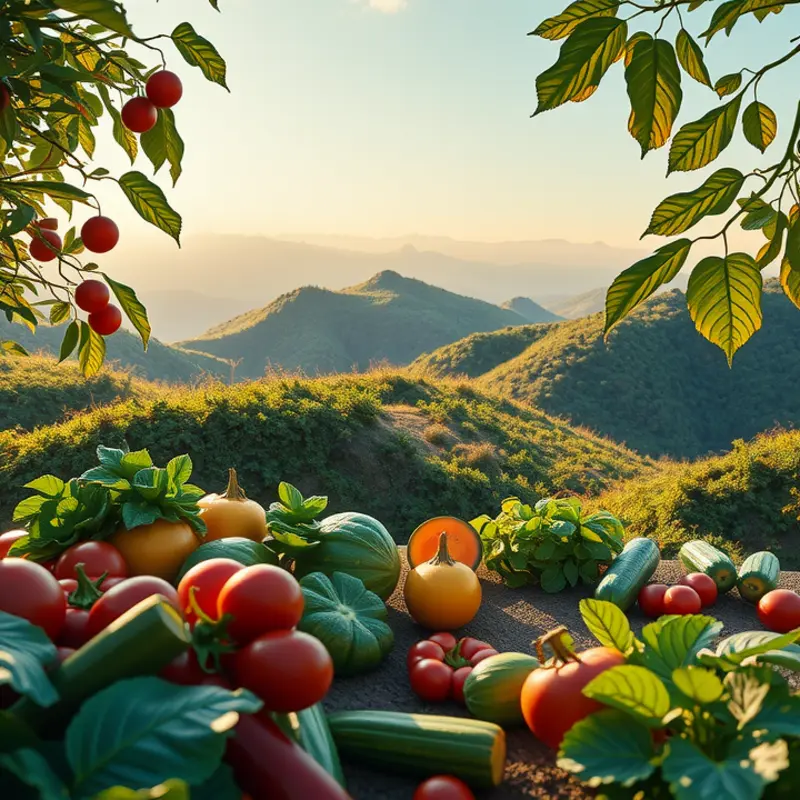 A vibrant, sunlit field abundant with fresh produce, symbolizing health and nutrition.
