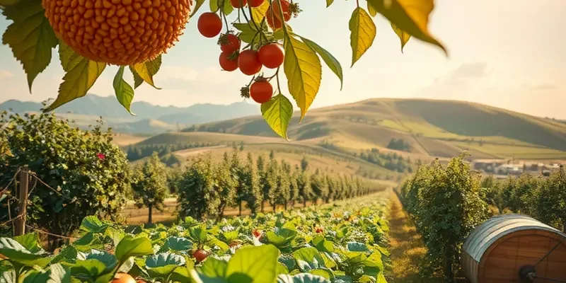 A lush field showcasing a variety of organic fruits and vegetables.