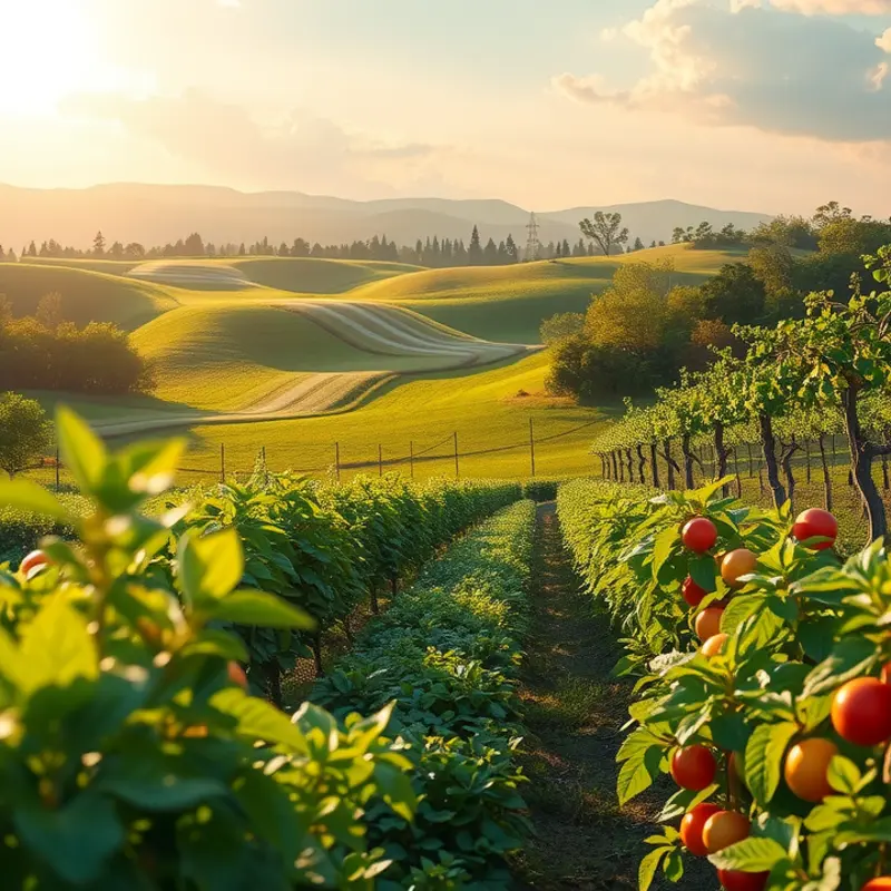 A sunlit field showcasing vibrant, organic produce.
