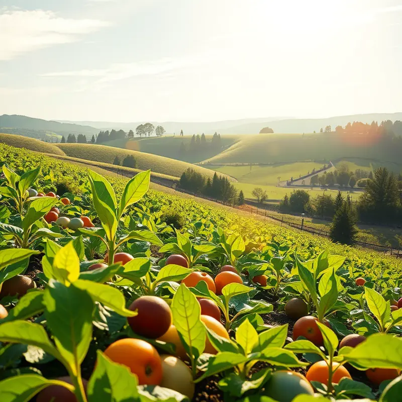 A sunlit orchard showcasing vibrant fruits and vegetables that nourish the brain.